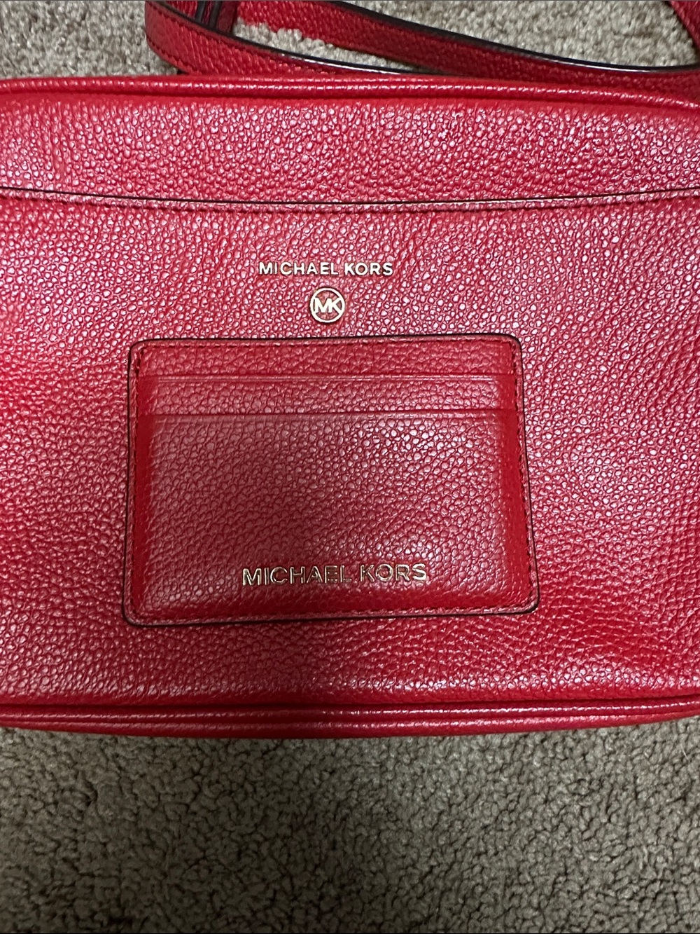 Michael Kors Red Pebbled Leather Crossbody with Matching Card Case - Picture 3 of 4